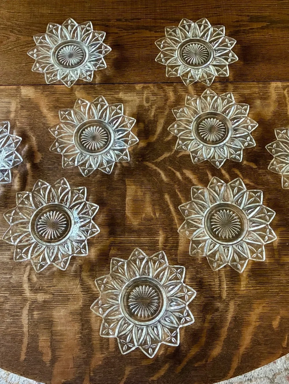Set of 8 Vintage Clear Glass starburst plates